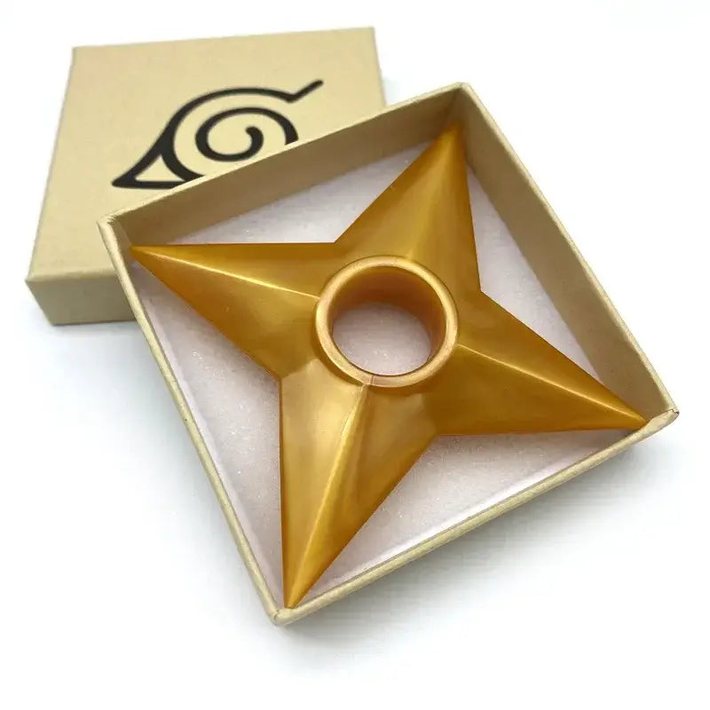 Golden five-pointed shuriken kunai model made of durable pvc with central hole and glossy finish from naruto kunai model