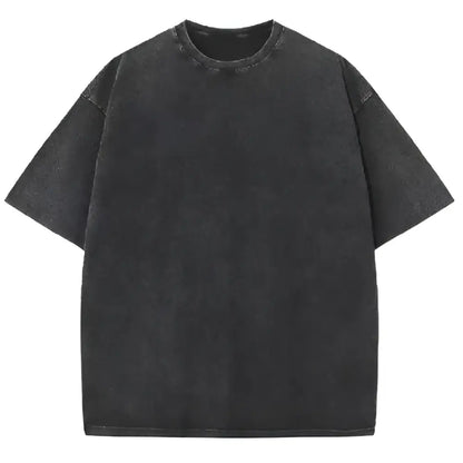 Black oversized cotton Naruto Kurama retro washed t-shirt with faded distressed texture and relaxed fit