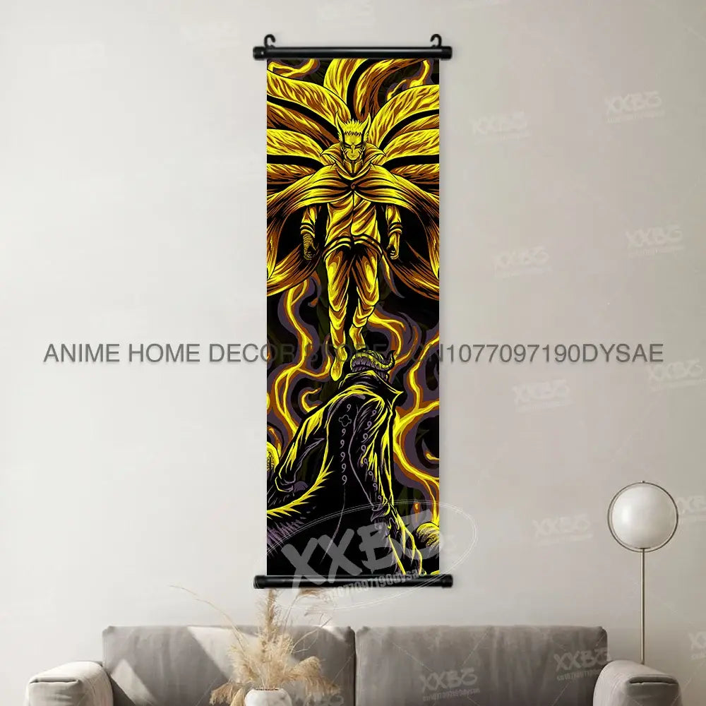 Naruto Madara wall scroll poster with vibrant yellow and black anime-themed dynamic character design for decor