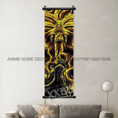 Naruto Madara wall scroll poster with vibrant yellow and black anime-themed dynamic character design for decor