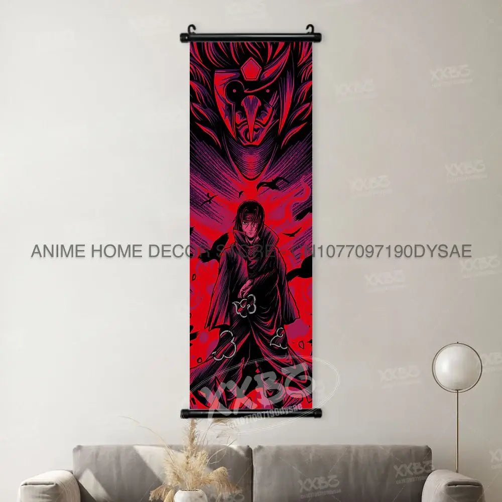 Vibrant red and black Naruto Madara wall scroll poster with intricate anime character design for anime decor