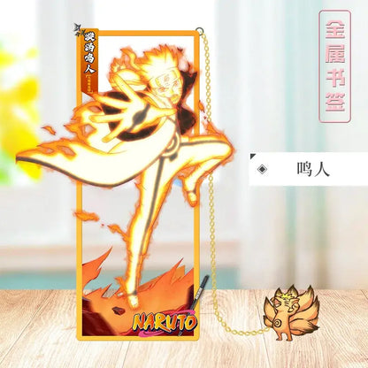 Golden-orange naruto uzumaki acrylic stand with chain and fiery design for naruto metal bookmark collector use