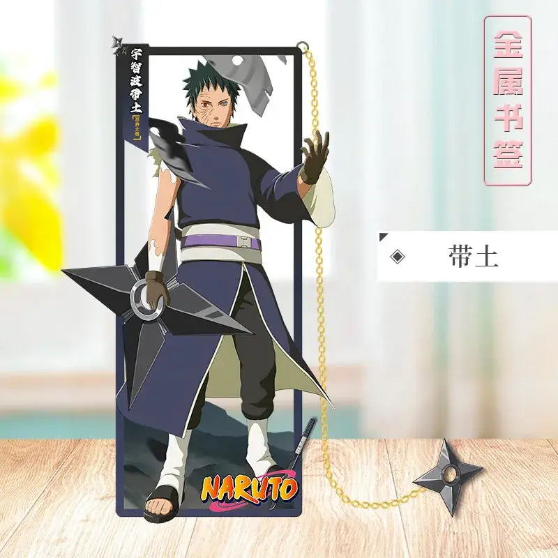 Black and purple acrylic sasuke uchiha standee with gold chain for naruto metal bookmark collector design