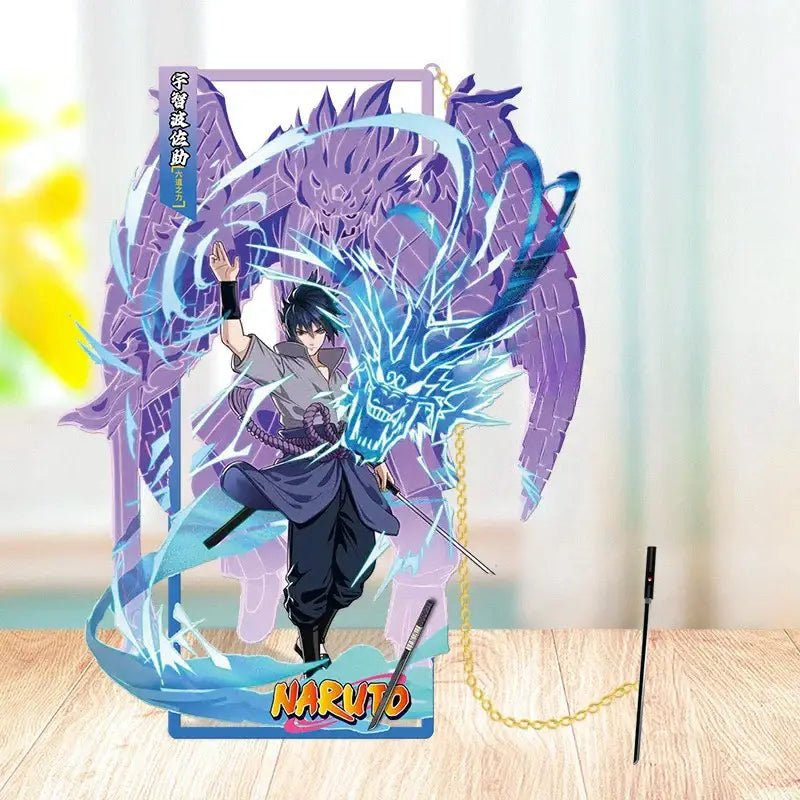 Purple and blue translucent acrylic stand featuring naruto uzumaki in nine tails chakra mode with official naruto logo