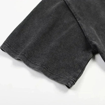 Dark gray heathered cotton sleeve of naruto minato namikaze oversized washed tee with a worn textured finish