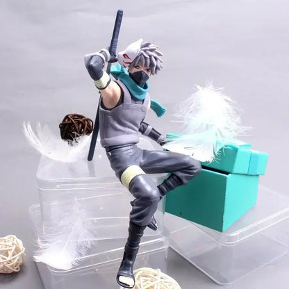Gray and black kakashi hatake anime figure posed with sword from naruto mystery blind box collectible