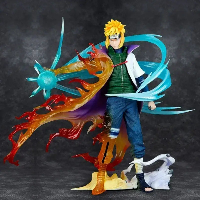 Vibrant translucent orange and blue energy swirls around naruto uzumaki figure in nine tails chakra mode blind box collectible
