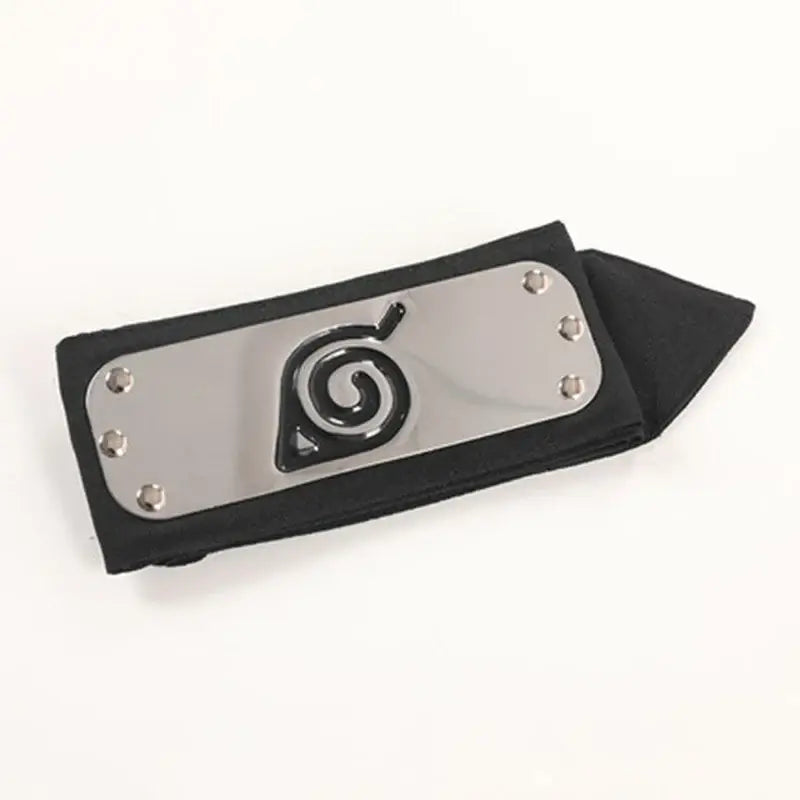 Black fabric Naruto ninja headband with silver metal plate and spiral emblem forehead protector for cosplay