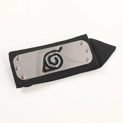 Black fabric Naruto ninja headband with silver metal plate and spiral emblem forehead protector for cosplay
