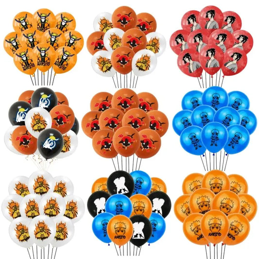 Orange white red black and blue latex balloons with naruto characters ninja design for birthday party decor