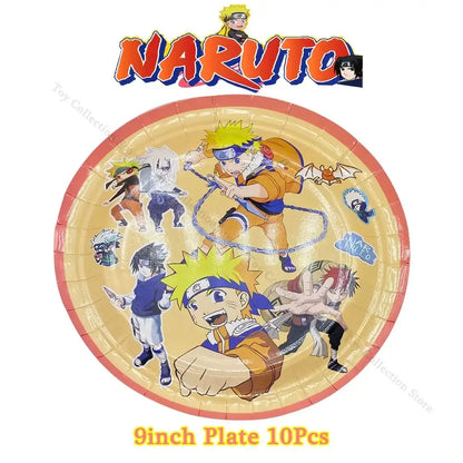 Naruto party supplies set colorful paper plate with character illustrations and red rim for themed celebrations