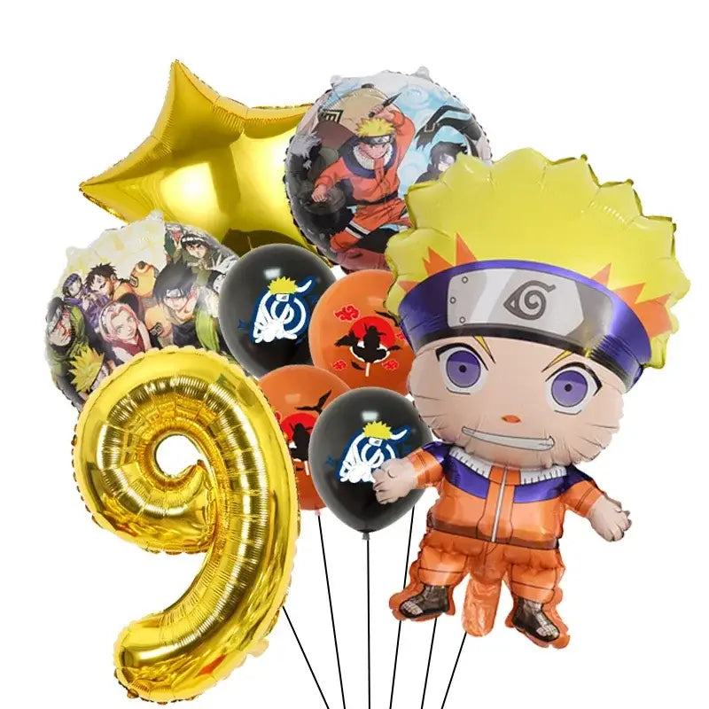 A vibrant chibi-style naruto balloon in orange and purple with metallic sheen for a naruto party supplies set