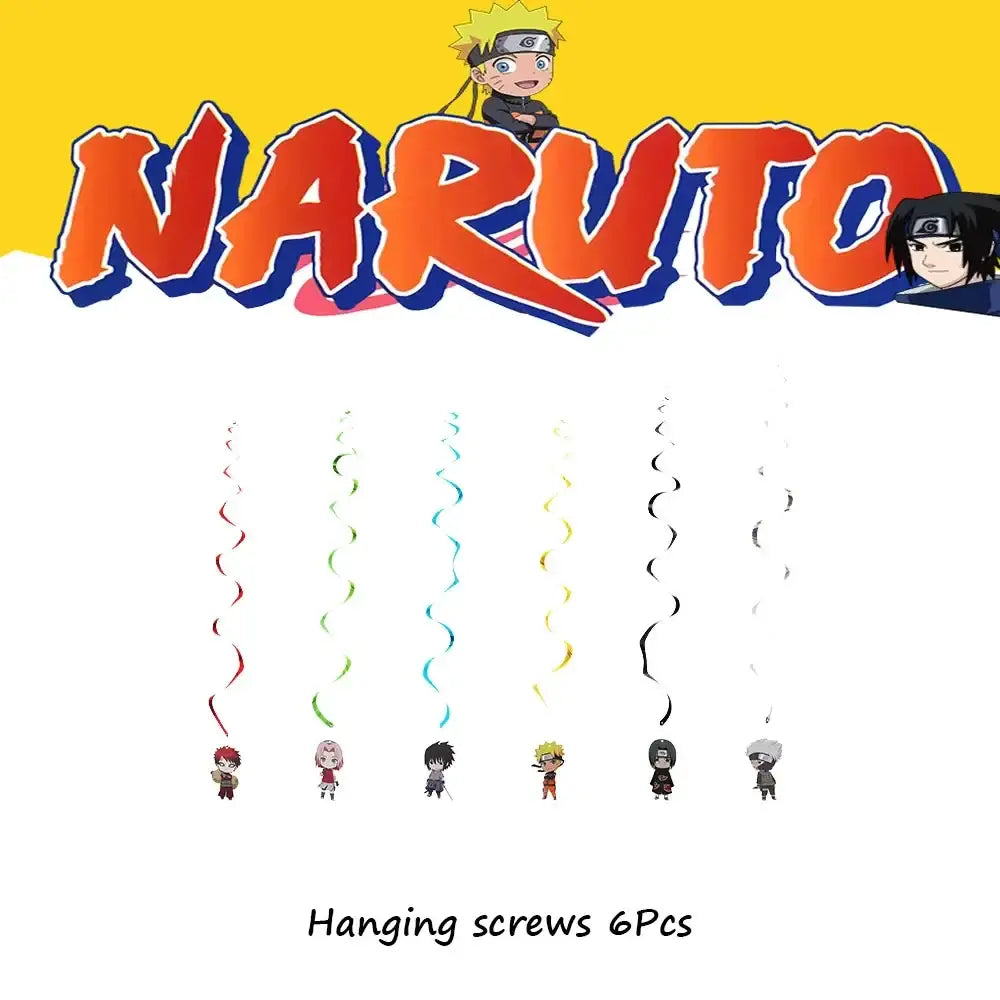 Colorful spiral hanging decorations with chibi-style naruto characters for naruto party supplies set