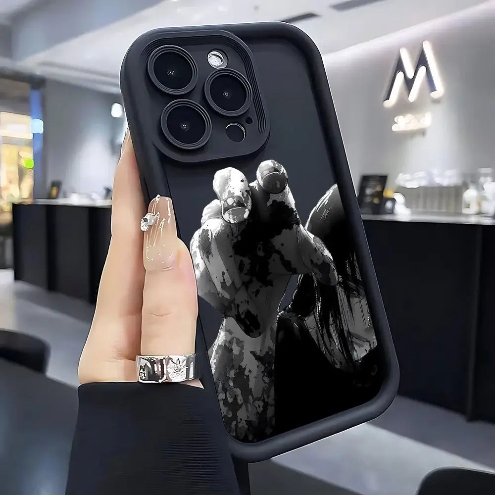 Black naruto phone case soft silicone back cover with black and white graphic of hands holding guns on the back side