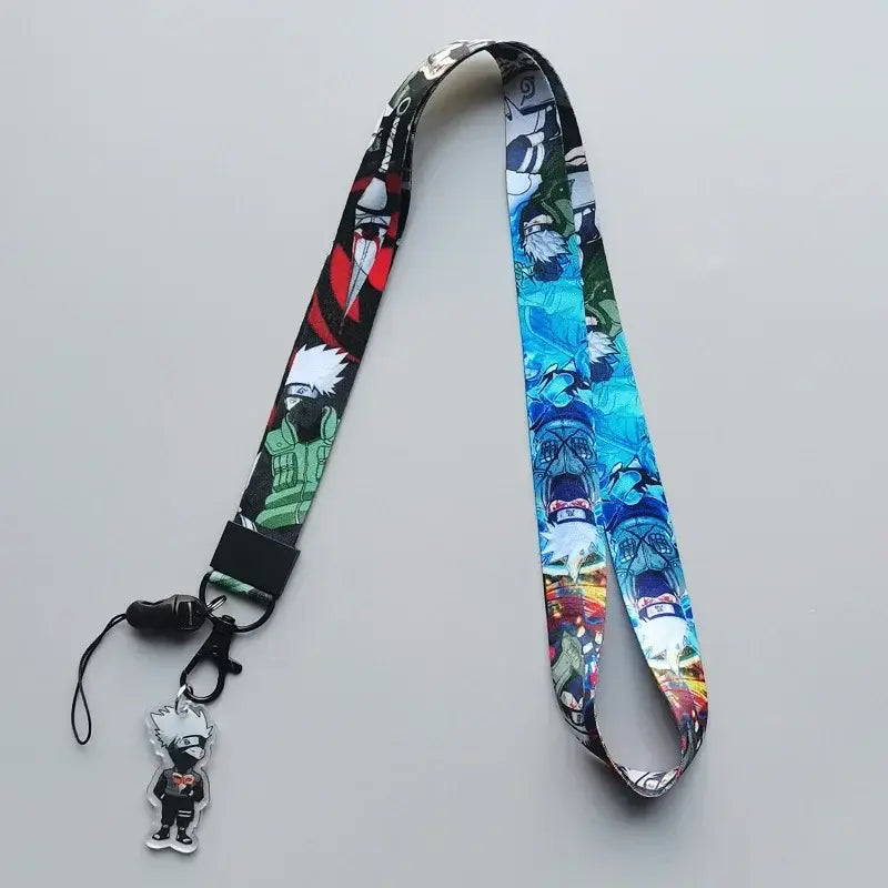 Colorful printed naruto phone strap lanyard with anime characters black clip and cute kakashi hatake charm