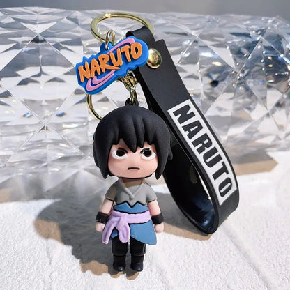 Naruto naruto pvc keychain featuring chibi sasuke uchiha in gray and blue pvc silicone with black wrist strap