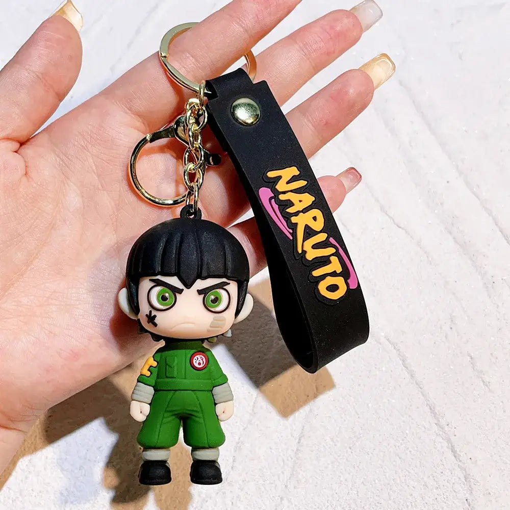 Naruto pvc silicone keychain green and black figure with matching black wrist strap featuring yellow naruto lettering
