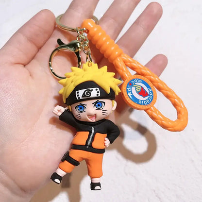 Naruto pvc silicone keychain with orange black outfit spiky yellow hair blue eyes and uzumaki headband symbol