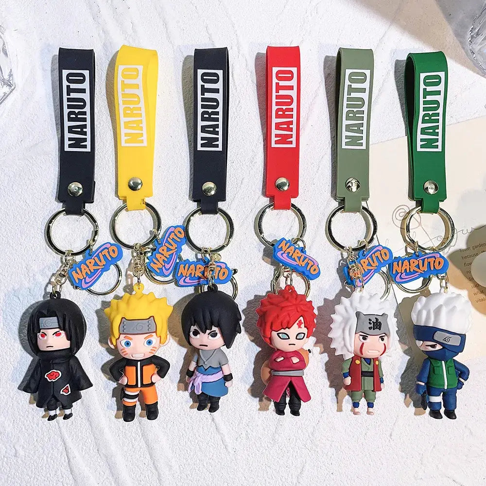 Naruto pvc keychain with colorful silicone wrist straps and molded plastic figurines for collectible use