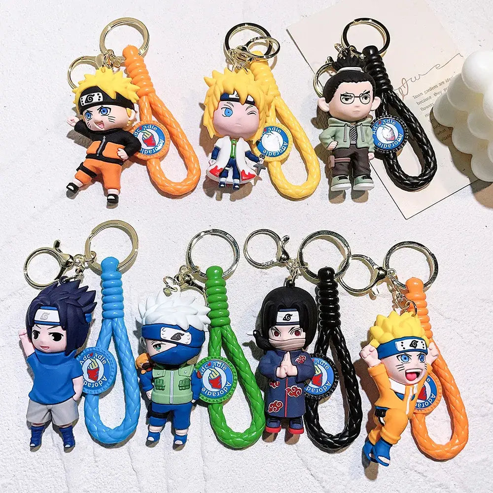 Naruto pvc keychain featuring vibrant chibi-style silicone figure with flexible braided strap for easy carrying