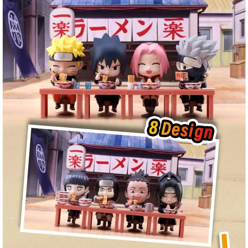 Chibi-style naruto ramen blind box handmade ornament with detailed painted faces and colorful yellow black pink silver hair