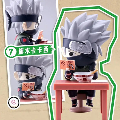 Chibi-style kakashi hatake figurine with silver hair and ninja attire in naruto ramen blind box handmade ornament