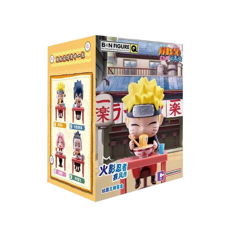 Naruto figure with spiky yellow hair holding noodles in a dark blue outfit blind box handmade ornament