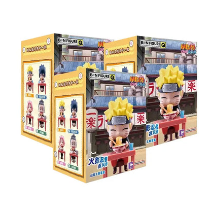 Naruto ramen blind box handmade ornament featuring yellow-haired figure with black forehead bandana and chopsticks on red table