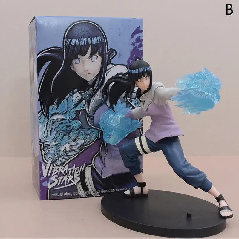 A detailed hinata hyuga action figure with translucent blue chakra orbs made of high-grade pvc in lavender and gray