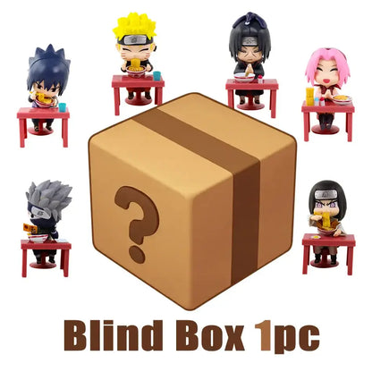 Brown cardboard blind box with question mark design for naruto and sasuke q version desktop display figure set