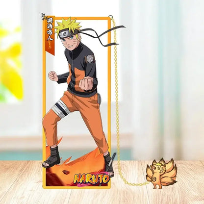 Orange and black naruto uzumaki metal bookmark with a chain and naruto logo from naruto sasuke itachi gift set
