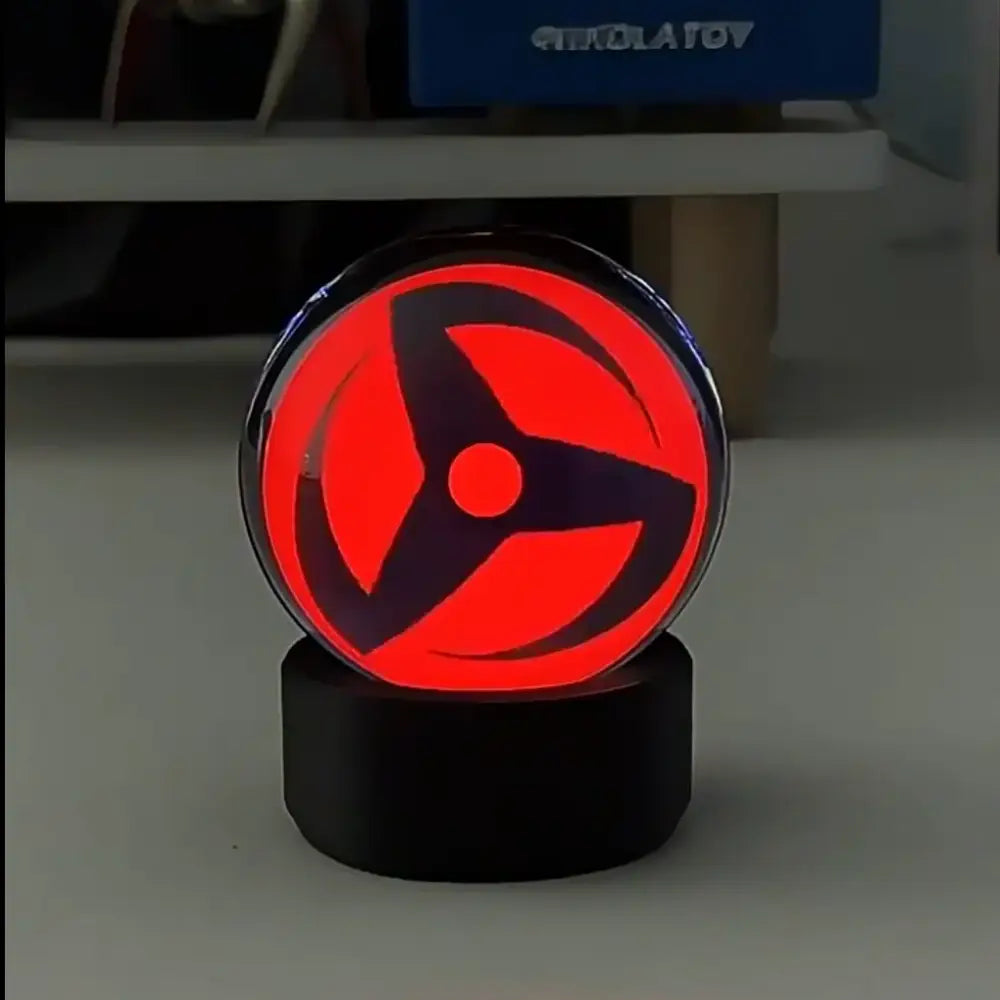Naruto sasuke sharingan led crystal night light with red and black led crystal eye design in clear glass and chrome rim