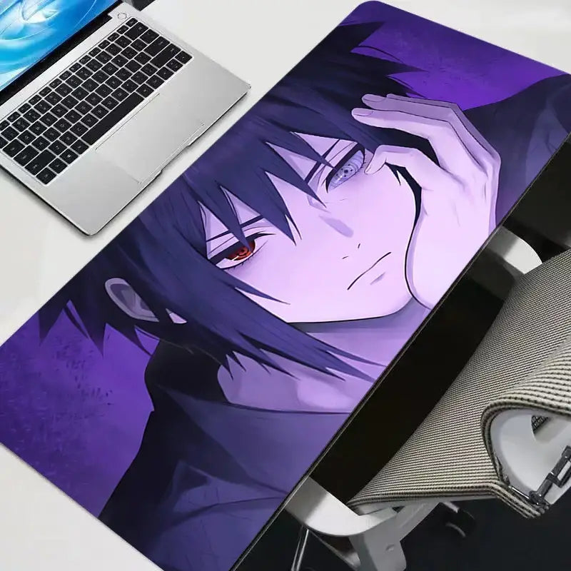 Purple sasuke uchiha mouse pad featuring hd print rubber mat with dark hair and red eyes anime character design