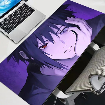 Purple sasuke uchiha mouse pad featuring hd print rubber mat with dark hair and red eyes anime character design