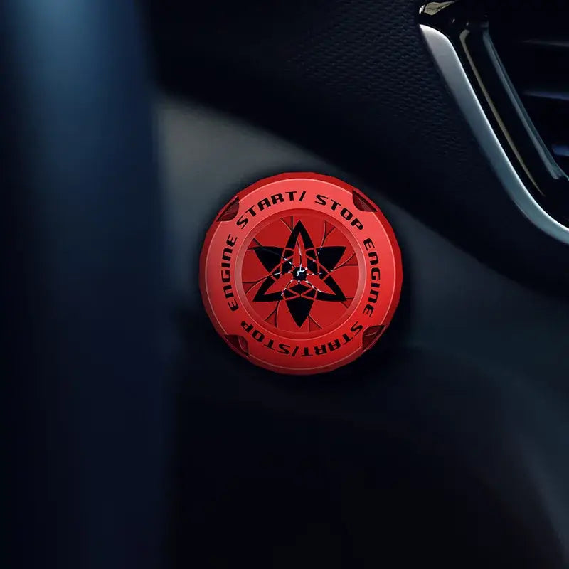 Red circular engine start stop button cover with black starburst design for naruto sharingan ignition switch decor