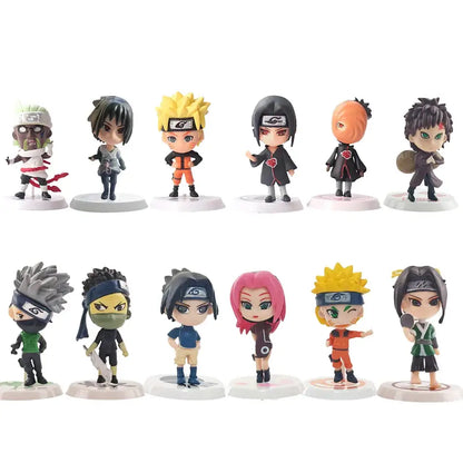 Naruto Shippuden 12-piece chibi style plastic figure set featuring painted naruto and akatsuki characters