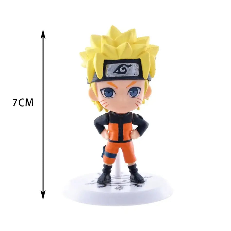 A 7cm tall chibi-style naruto uzumaki figure with spiky yellow hair in orange jumpsuit from naruto shippuden figure set