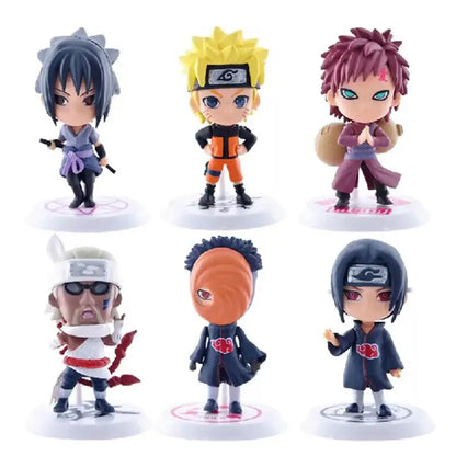 Six chibi-style naruto shippuden figure set characters with colorful hair and detailed costumes from the anime series