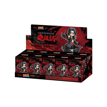 Red and black naruto shippuden akatsuki themed collectible blind box display for mystery figure collection