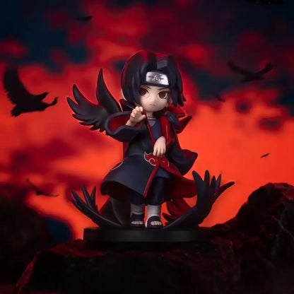 Black and red chibi akatsuki cloak figurine with wings from naruto shippuden blind box mystery figure collection