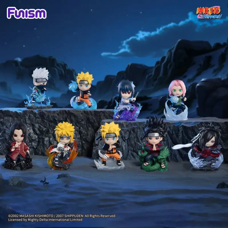 Chibi-style naruto shippuden blind box figures in vibrant colors with dynamic poses from great ninja war series