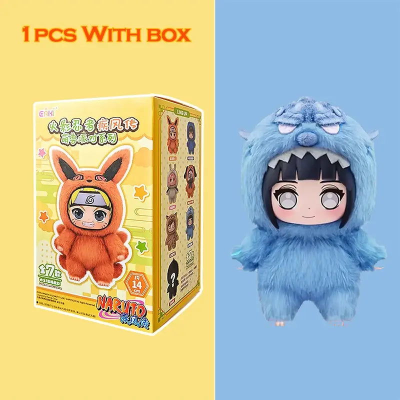Blue furry monster plush toy with black hair and white eyes from naruto shippuden blind box opp bag collection