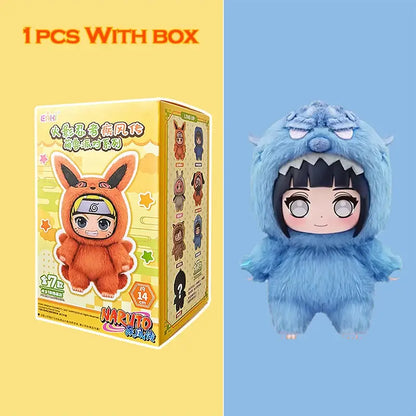 Blue furry monster plush toy with black hair and white eyes from naruto shippuden blind box opp bag collection