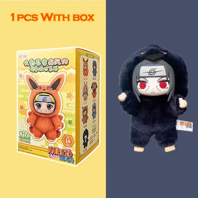 Naruto shippuden blind box black plush stuffed doll with red eyes and uchiha clan headband symbol