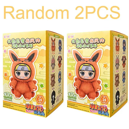 Orange plush fox costume stuffed doll with black inner ears and naruto shippuden blind box headband symbol