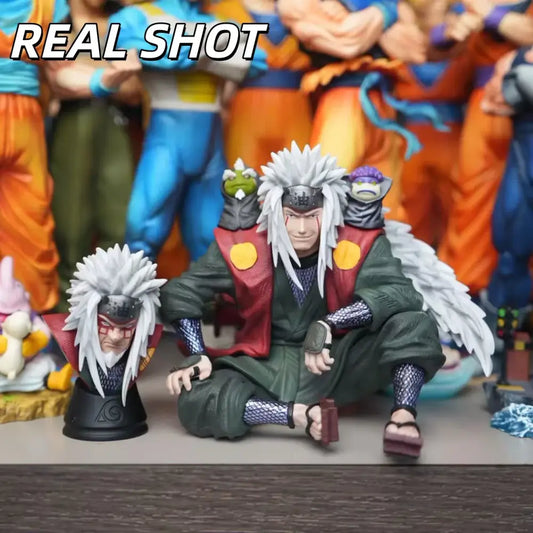 Detailed hatake kakashi pvc figurine with white spiky hair in green robe and red vest sitting pose for naruto shippuden fans