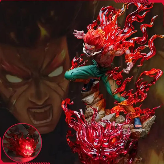 Naruto shippuden might guy pvc statue 26cm premium collectible with dynamic red and orange flame design and glowing eyes
