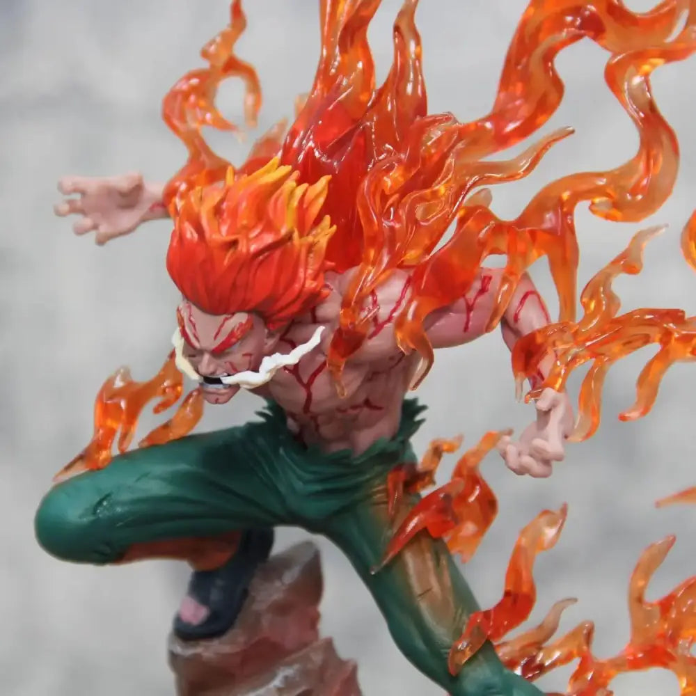 Naruto shippuden might guy pvc statue 26cm premium collectible with vibrant orange and red flames and light-up feature