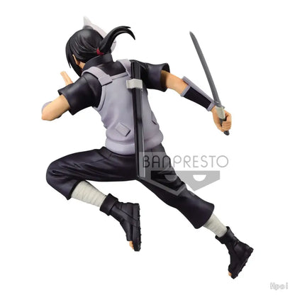 Naruto shippuden uchiha itachi figure 17cm pvc statue with black hair ponytail holding sword in black gray outfit