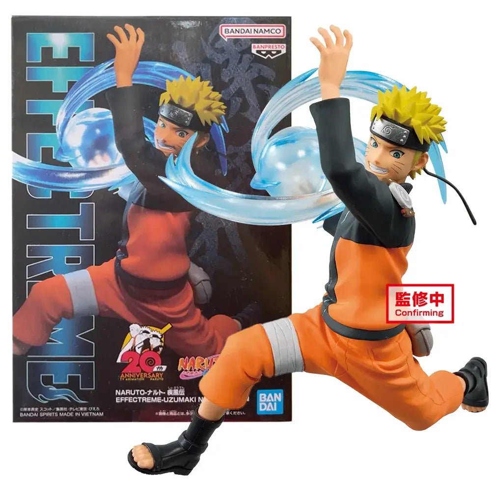 Naruto shippuden uzumaki pvc statue 15cm battle pose with orange black outfit and blue chakra swirls by bandai namco